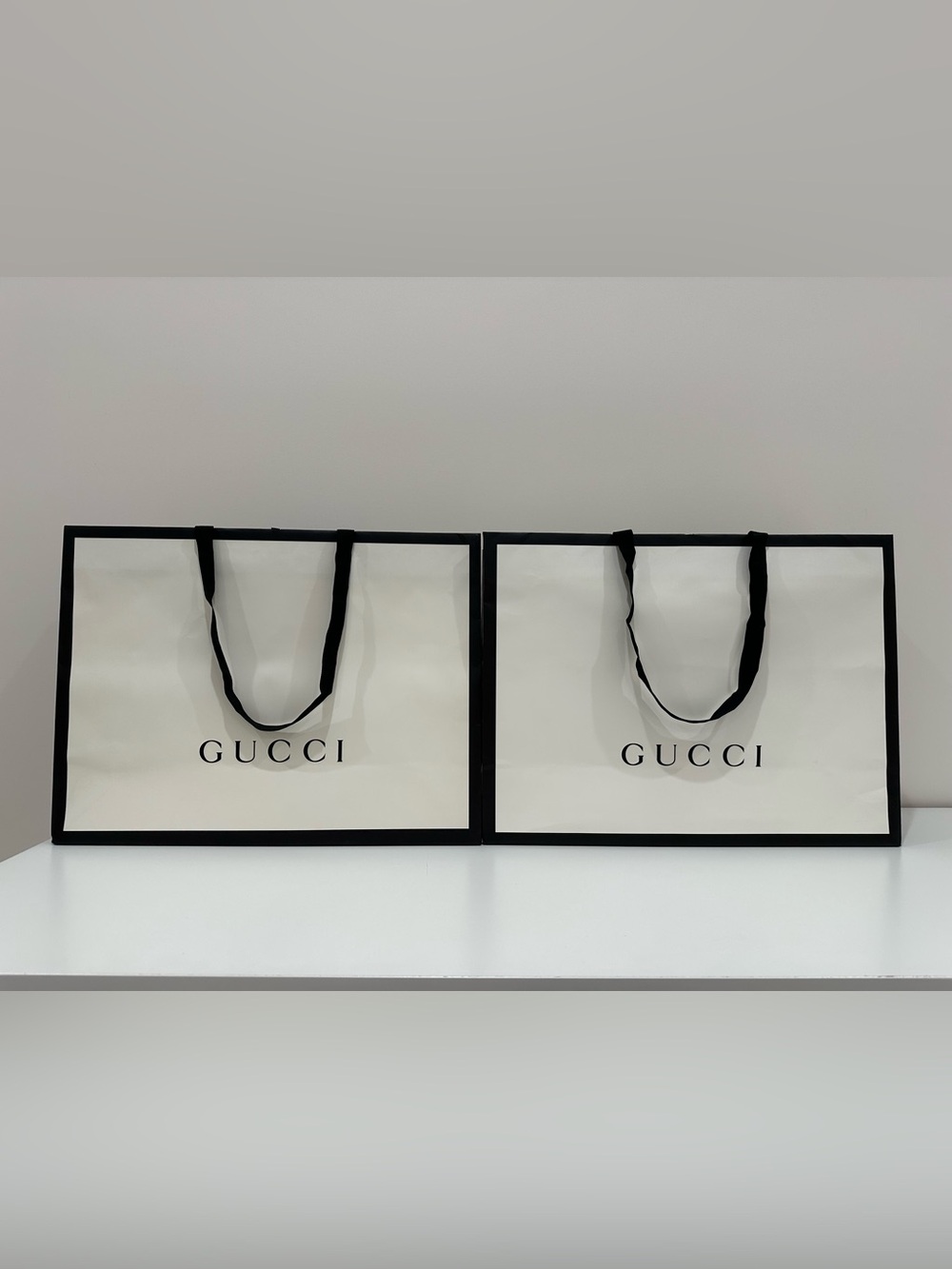 Gucci White, Black Shopping Bags Set of 2 | 18.75x14x6.75 inches